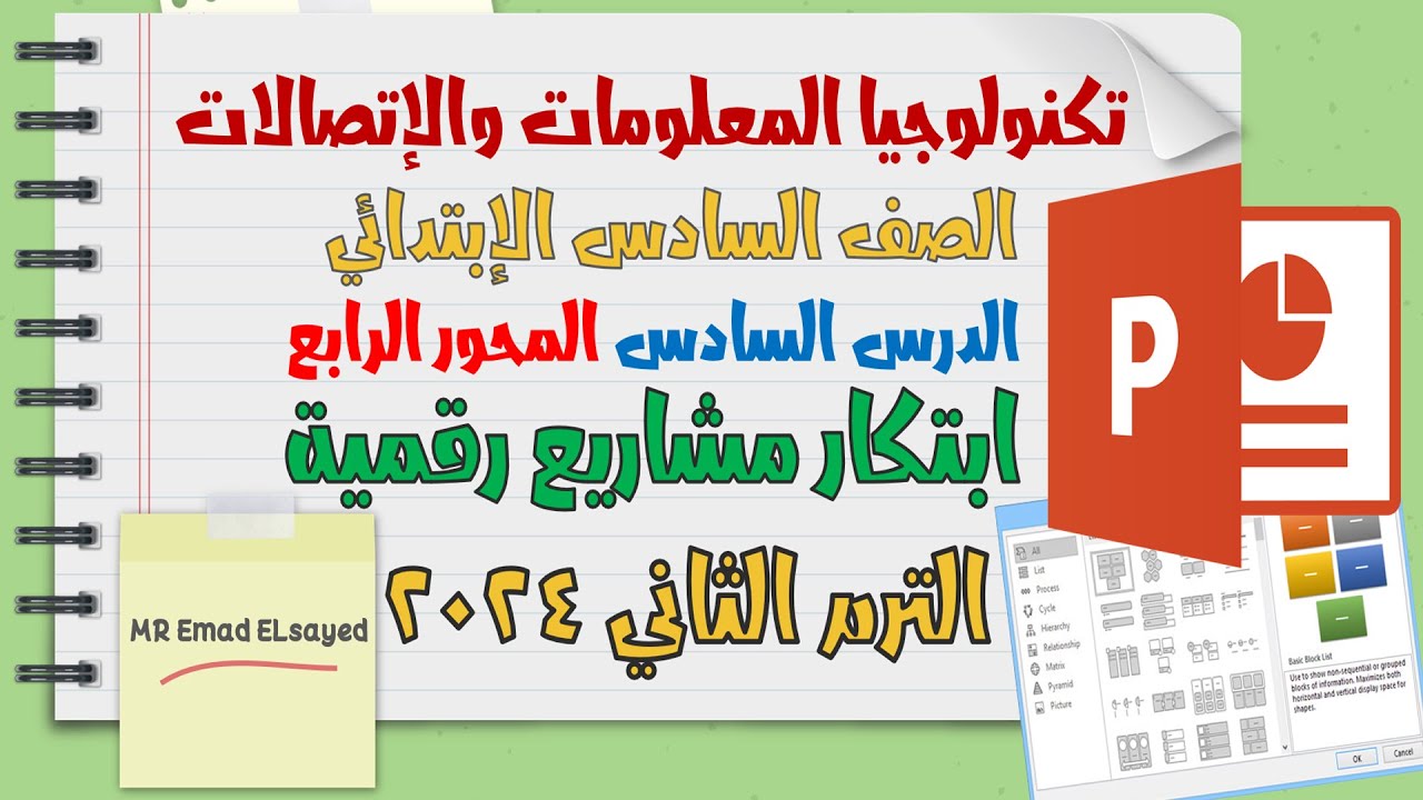 تكنولوجيا المعلومات الصف السادس المحور 4 الدرس 6 ابتكار مشاريع رقمية الترم الثاني